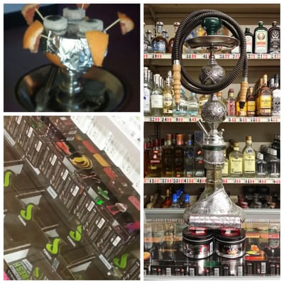 Smoke shop selection and glass displayed at Liquor Castle